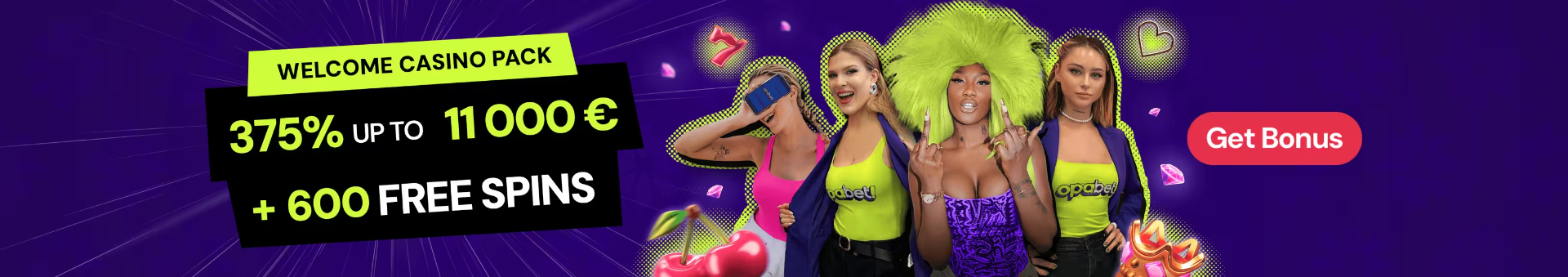 Opabet Welkomstbonus: 375% tot €11.000 + 600 Free Spins